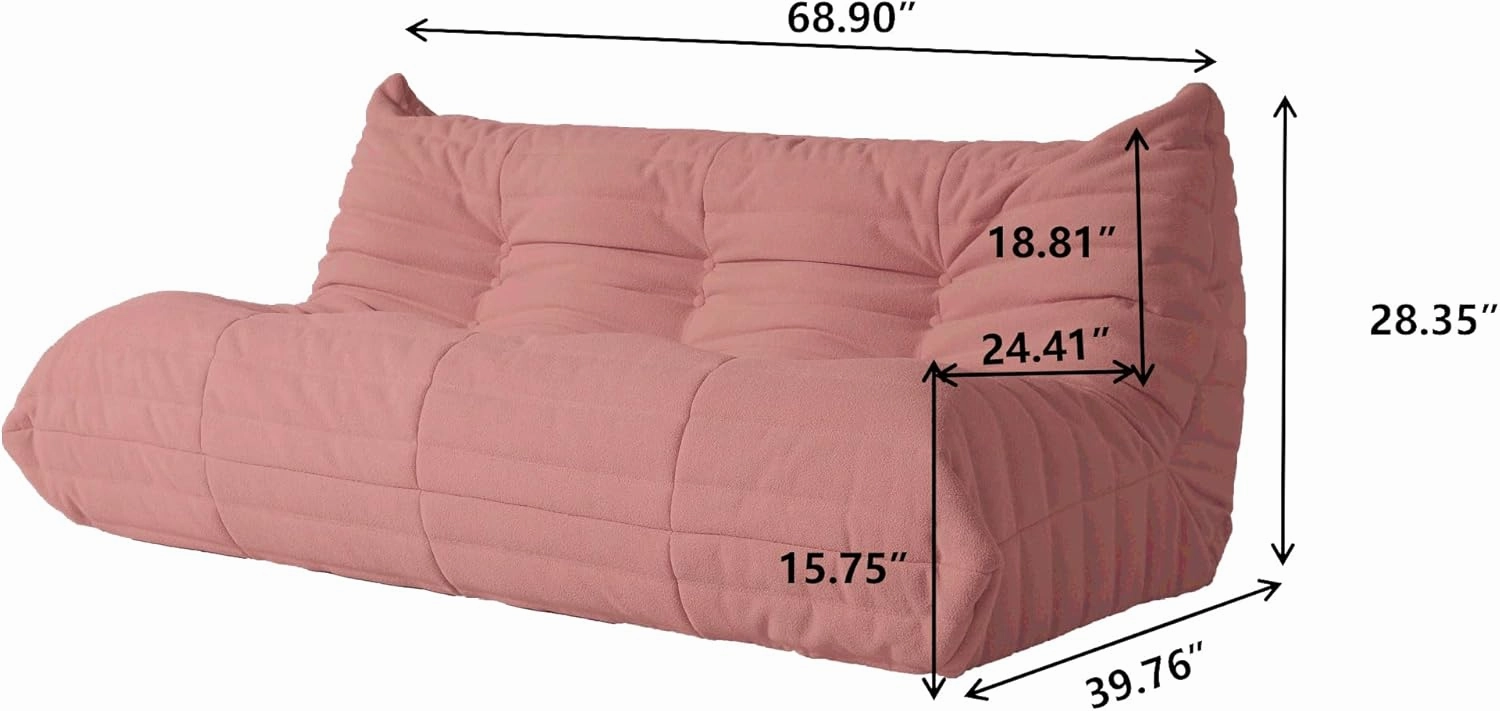 Lazy Floor Sofa, Fireside Chair,Teddy Velvet Sofa Bean Bag Couch, Lounge Accent Chair for Living Room Corner Bedroom Salon Office-3 Seater