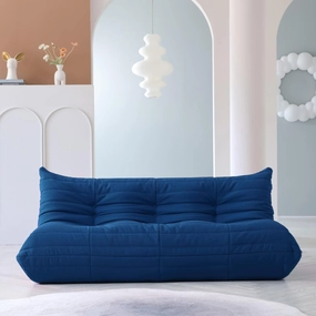 Lazy Floor Sofa, Fireside Chair,Teddy Velvet Sofa Bean Bag Couch, Lounge Accent Chair for Living Room Corner Bedroom Salon Office (3 Seater, Blue)