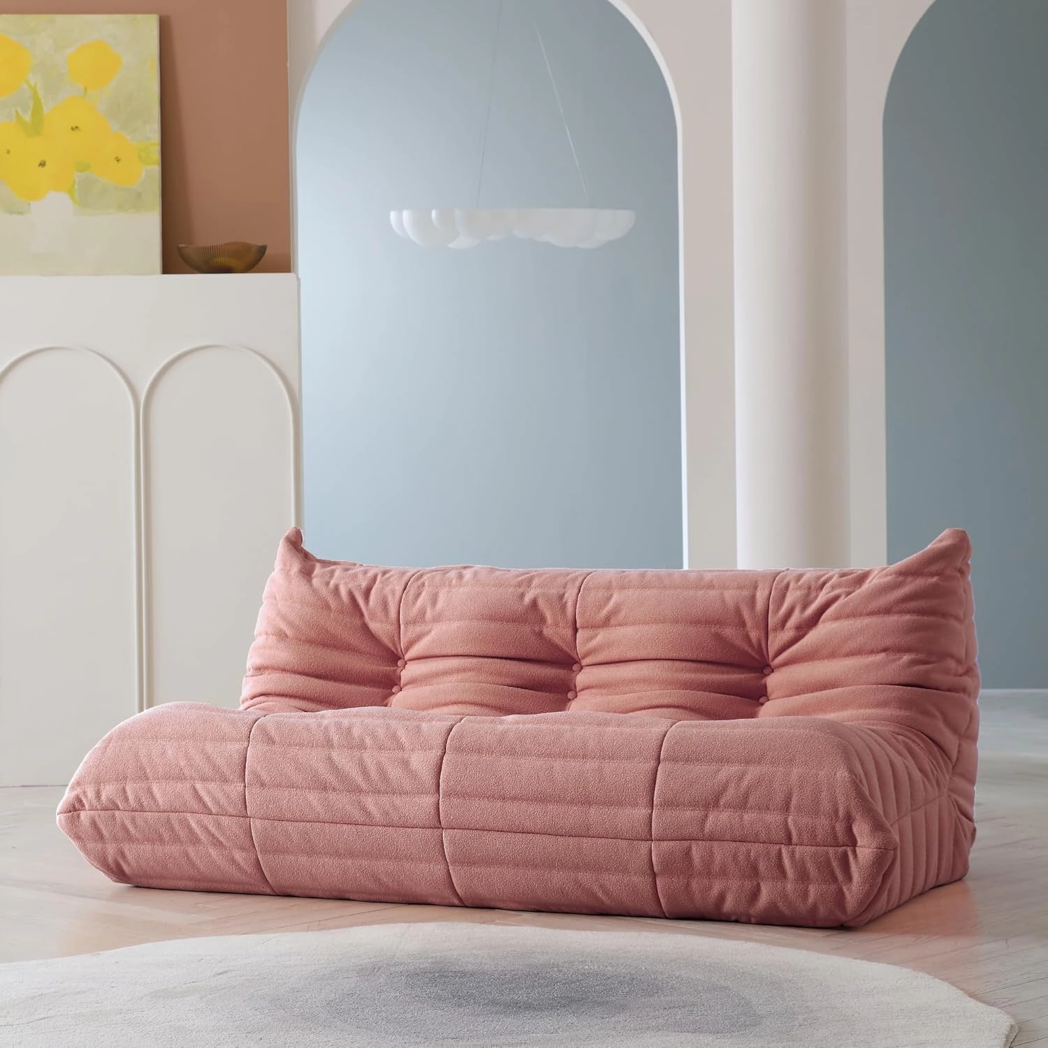 Lazy Floor Sofa, Fireside Chair,Teddy Velvet Sofa Bean Bag Couch, Lounge Accent Chair for Living Room Corner Bedroom Salon Office-3 Seater