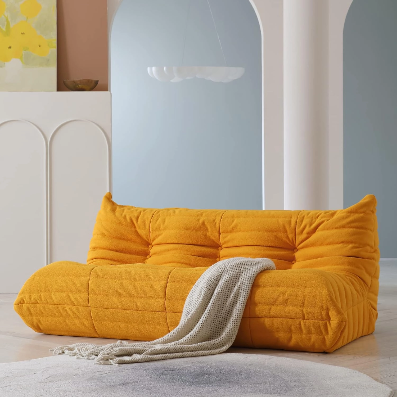 Lazy Floor Sofa, Fireside Chair,Teddy Velvet Sofa Bean Bag Couch, Lounge Accent Chair for Living Room Corner Bedroom Salon Office-3 Seater