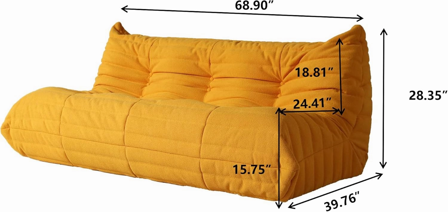 Lazy Floor Sofa, Fireside Chair,Teddy Velvet Sofa Bean Bag Couch, Lounge Accent Chair for Living Room Corner Bedroom Salon Office-3 Seater
