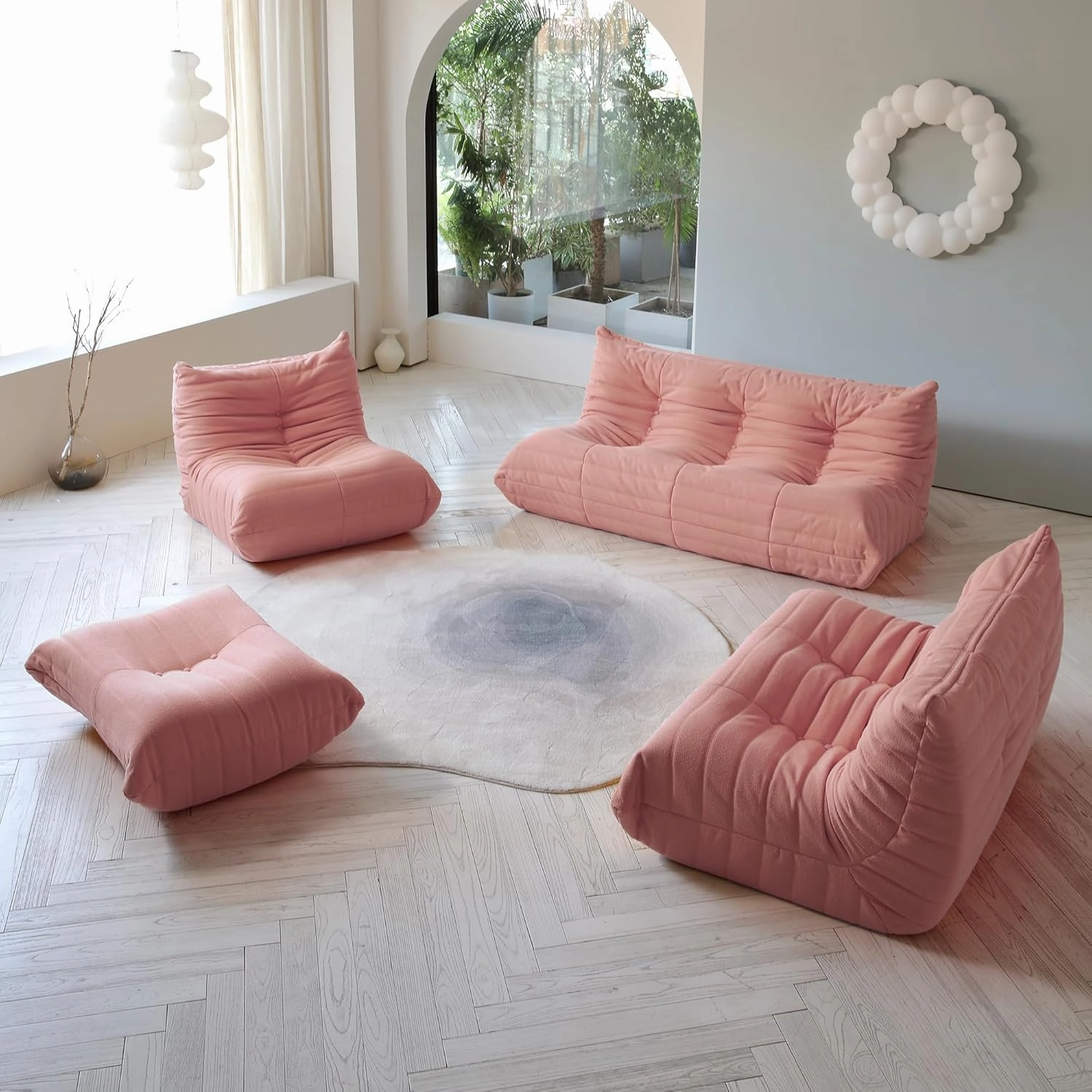 Lazy Floor Sofa, Fireside Chair,Teddy Velvet Sofa Bean Bag Couch, Lounge Accent Chair for Living Room Corner Bedroom Salon Office-3 Seater