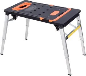 LEADALLWAY 7-in-1 Folding Portable Workbench Painted Work Table as Workbench, Scaffold,Platform,Sawhorse,Car Creeper and Hand Truck with 4 Wheels, Black