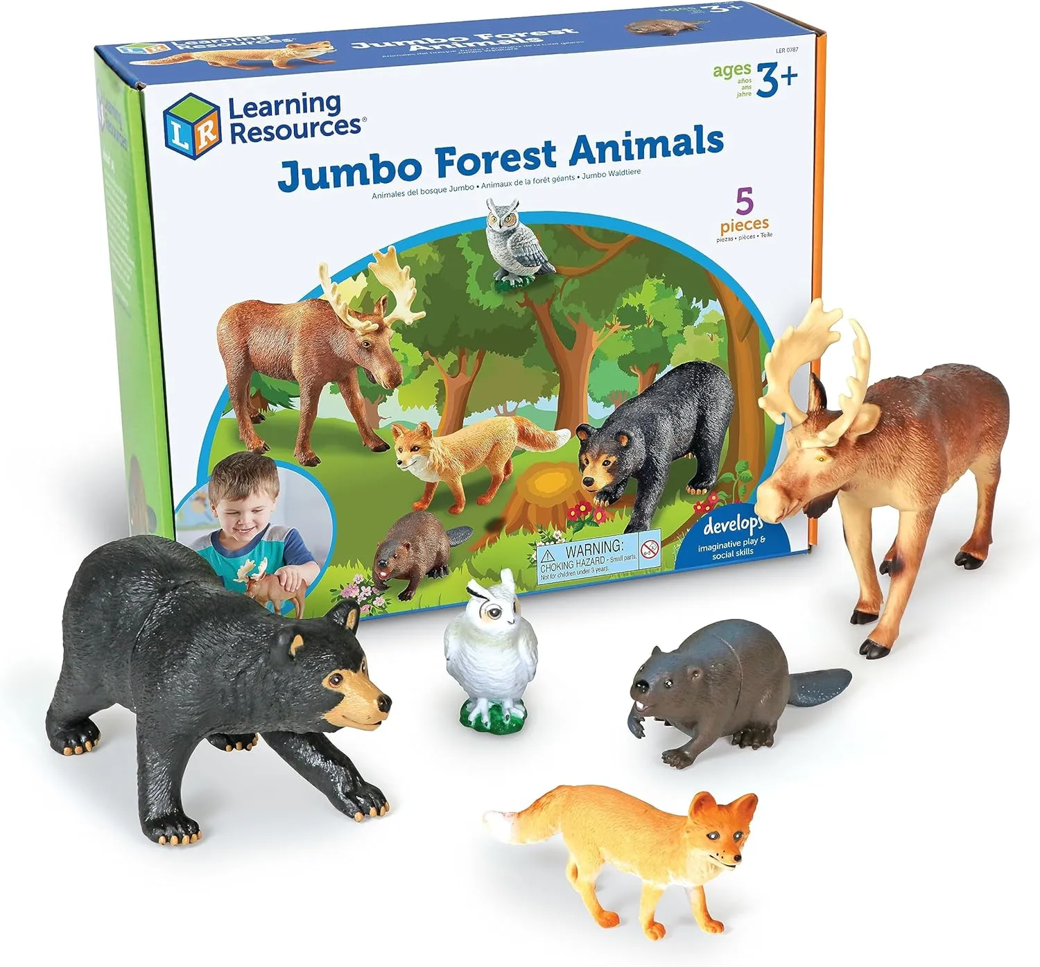 Learning Resources Jumbo Forest Animals - 5 Pieces, Ages 3  Pretend Play Animals for Toddlers, Preschool Learning Toys, Kids Play Animal Figures, Zoo Animals