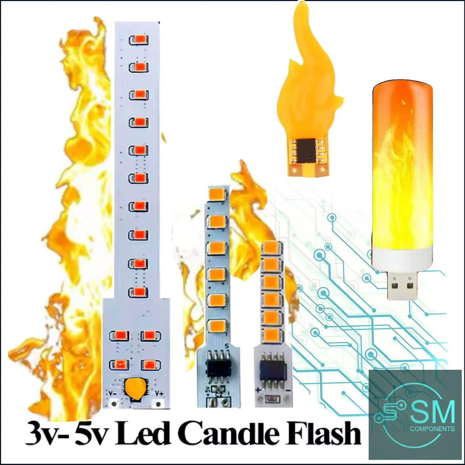 LED Flame Effect Light LED Flame Bulb USB LED Fireplace Lights DIY Bare PCB