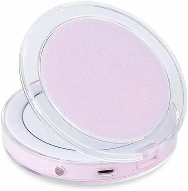 LED Light Mini Makeup Mirror Compact Pocket Face Lip Cosmetic Mirror Travel Portable Lighting Mirror Magnifying Glass Foldable(B) (C)