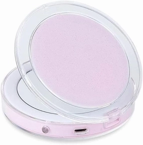 LED Light Mini Makeup Mirror Compact Pocket Face Lip Cosmetic Mirror Travel Portable Lighting Mirror Magnifying Glass Foldable(B) (C)