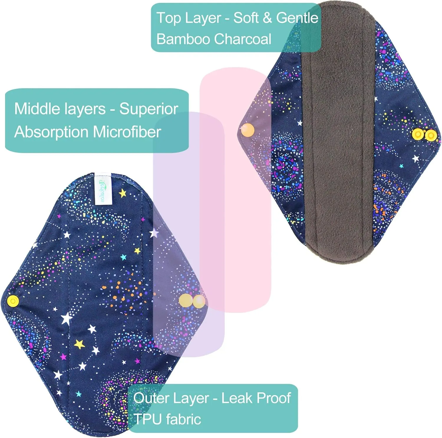 Leekalos Reusable Bamboo Cloth Pads - Light Incontinence Pads - Pack of 6, 1 Mini Wet Bag