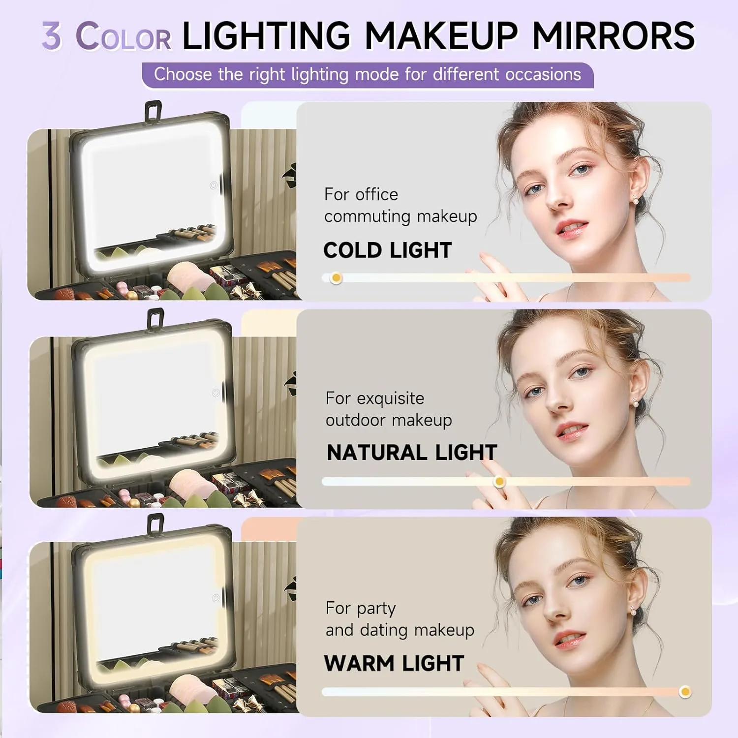 Leeora&Leekoo Makeup Box with LED Mirror & Aluminum Frame, Compact Multi-Layer Cosmetic Organizer - Portable ABS Travel Train Case for Makeup Storage(Gift for Girlfriend/Daughter) (Black)