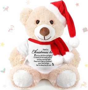 Lenwen Christmas Bear 2025 Night Before Christmas Stuffed Animal Hug Gift Inspirational Get Well Soon Gift Thinking of You Bear for Women Kids Adult, 13.78 Inch(Beige)