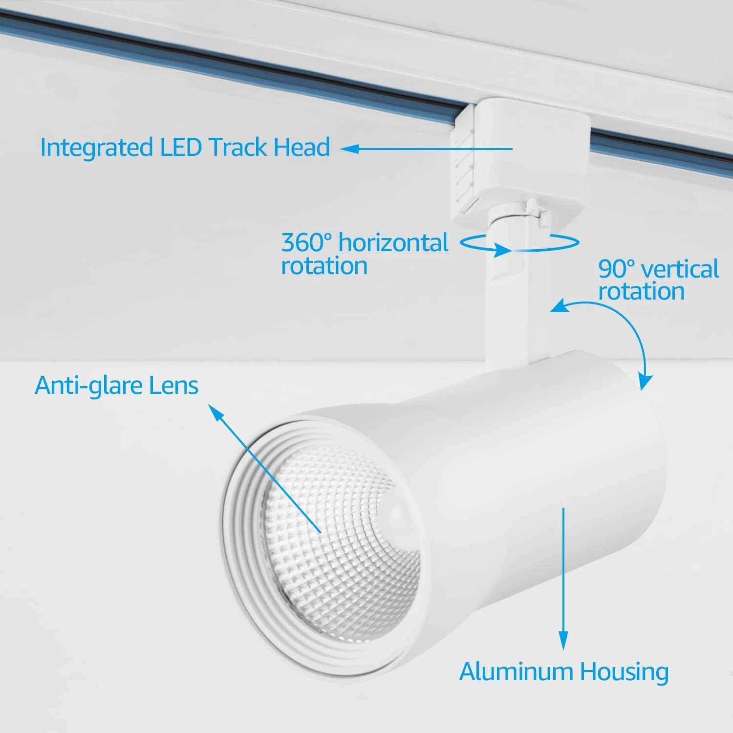 LEONLITE LED Track Lighting Heads 10W Dimmable, 700LM CRI90, Single Circuit H Track Lighting Heads for Accent Retail Kitchen Artwork, Aluminum, ETL & ES Listed, 4000K Cool White, White, Pack of 4
