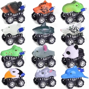 Liberty Imports 12 Pack Monster Truck Pull Back Cars, Large Animal Toy Pullback Racers Vehicles Party Favors Play Set for Kids, Boys, Toddlers