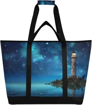 Lighthouse Reusable Insulated Lunchbox Cooler Bag, Leakproof Kitchen Grocery Bag Collapsible Portable Cooler Tote Bag for Picnic, Camping, Office, Travel