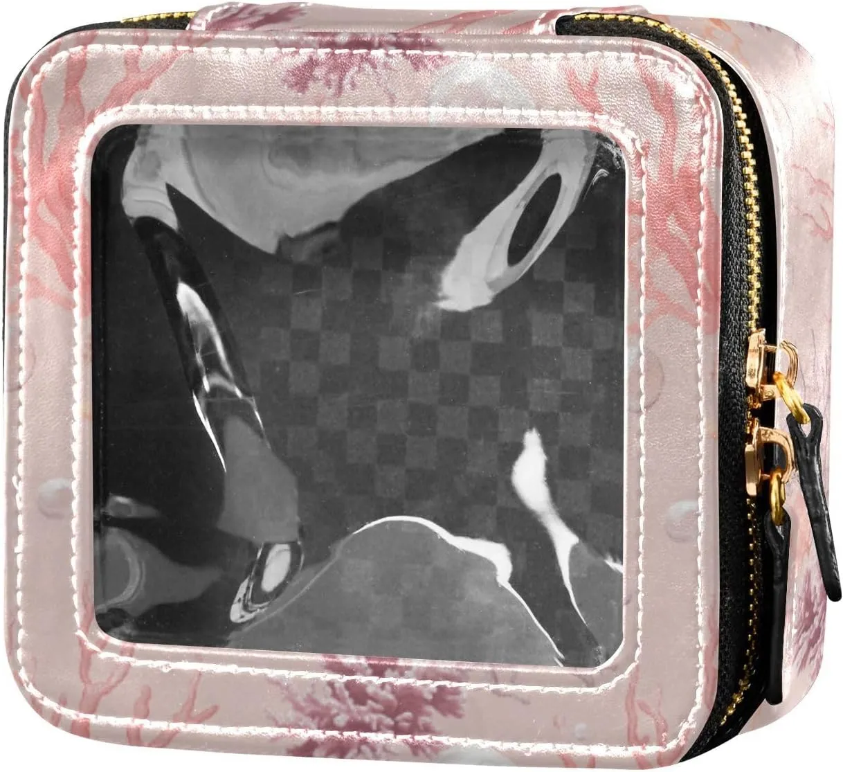 linqin Aesthetic Blush Corals Clear Makeup Bags Travel Toiletry Bag Leather Cosmetic Bag for Flying