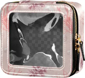 linqin Aesthetic Blush Corals Clear Makeup Bags Travel Toiletry Bag Leather Cosmetic Bag for Flying