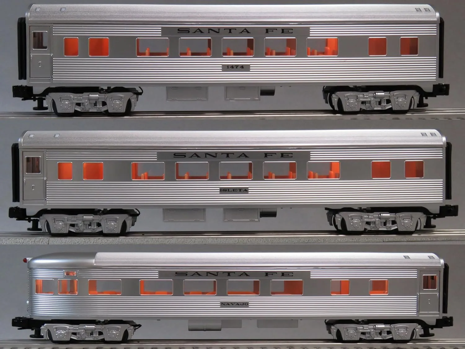 Lionel O Gauge Santa FE 3 Passenger CAR Set 1474 ISLETA 2323110 6-84719