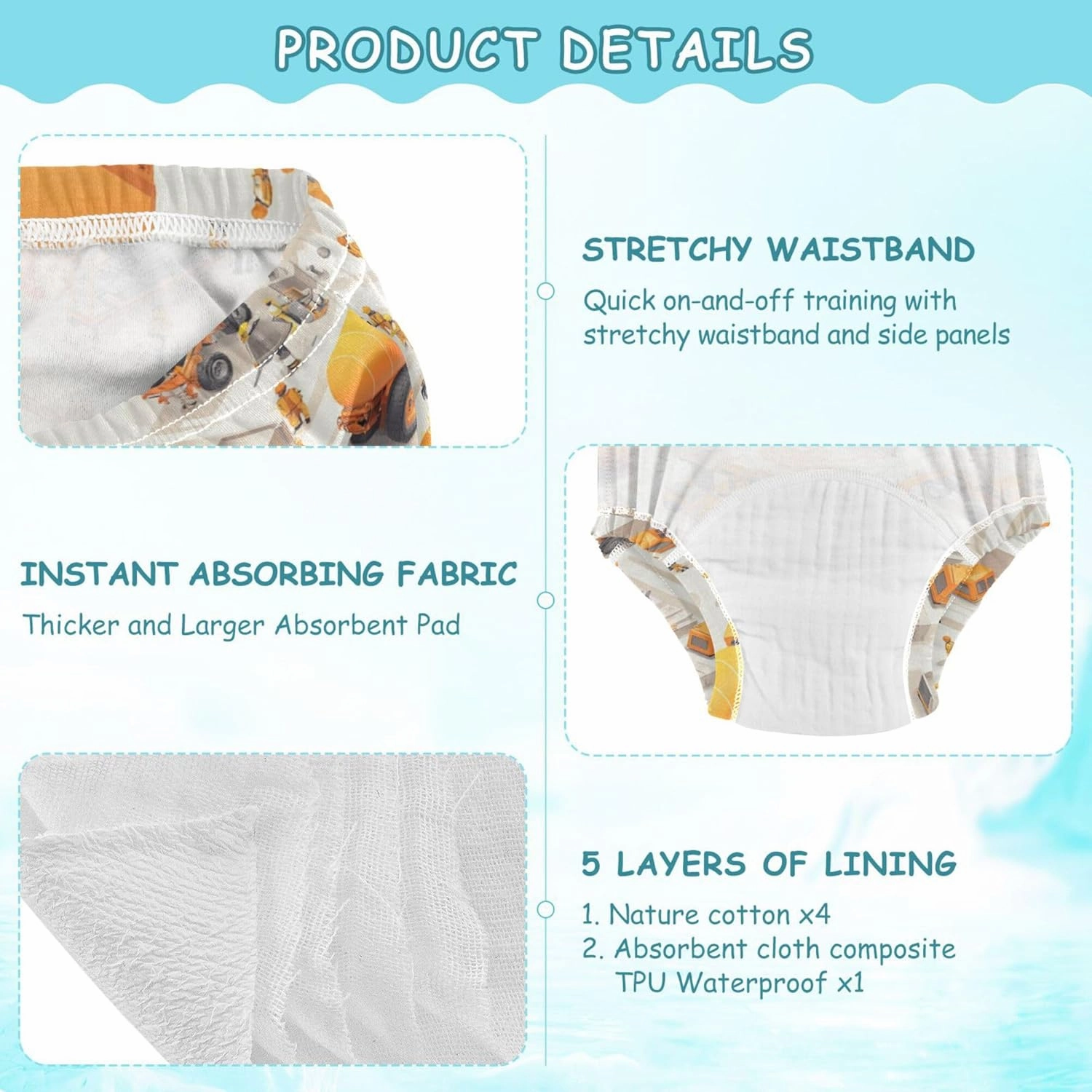 Little Boys Potty Training Panties Absorb Water Nighttime Training Underwear for Kids