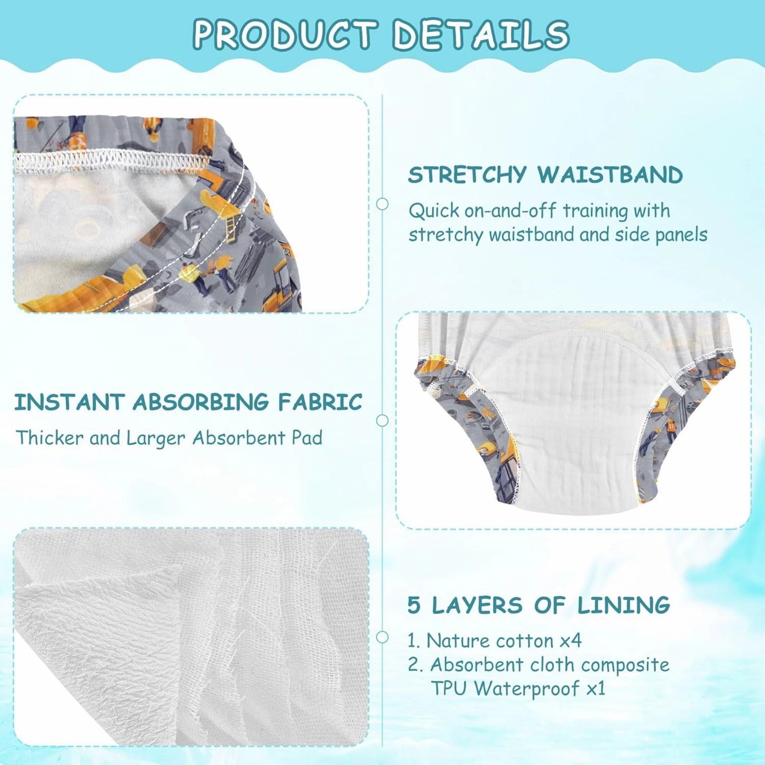 Little Boys Potty Training Toilet Pants Reusable Boxers Underwear for Toddler Girls