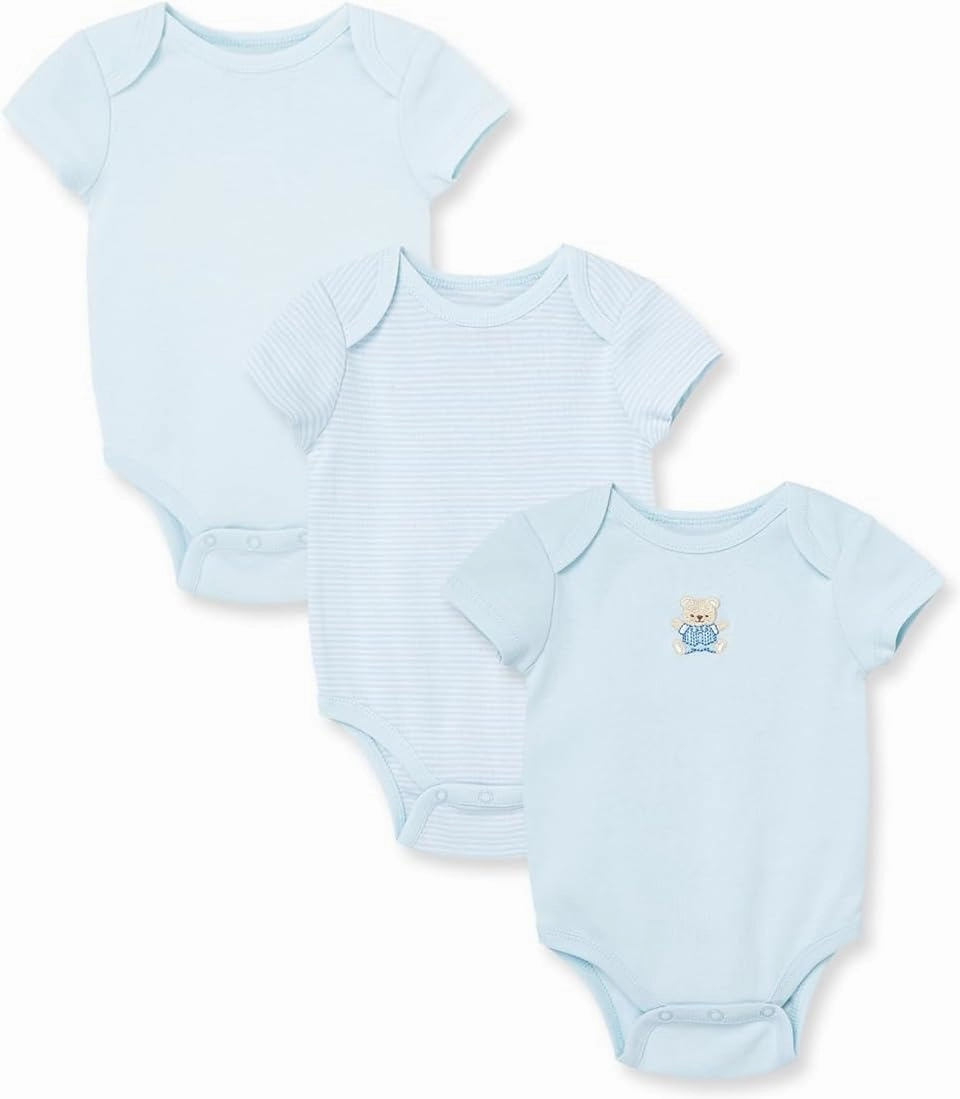 Little Me Clothes for Baby 3-Pack 100% Cotton Scratch Free Tag Bodysuits, Newborn to 9 Months