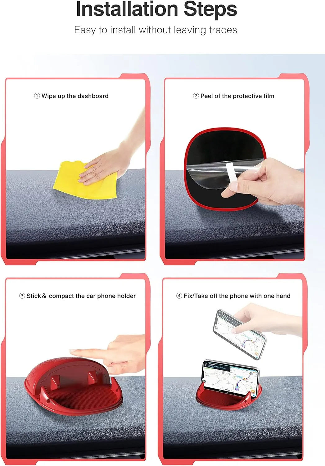 Loncaster Car Phone Holder, Car Phone Mount Silicone Car Pad Mat for Various Dashboards, Slip Free Desk Phone Stand Compatible with iPhone, Samsung, Android Smartphones, GPS Devices and More (Red)