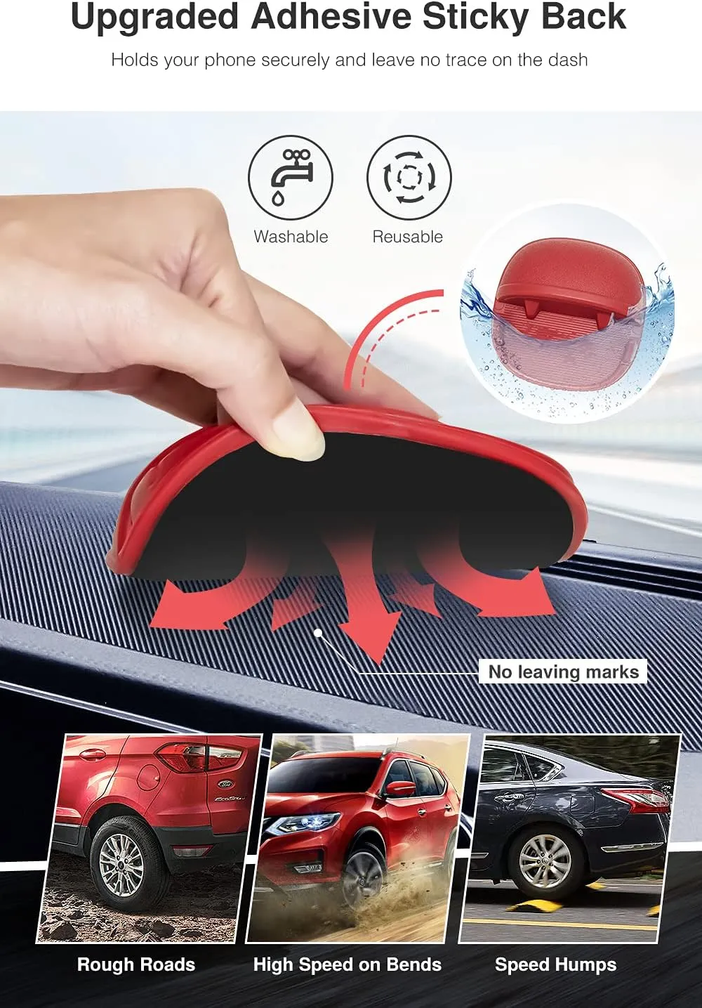 Loncaster Car Phone Holder, Car Phone Mount Silicone Car Pad Mat for Various Dashboards, Slip Free Desk Phone Stand Compatible with iPhone, Samsung, Android Smartphones, GPS Devices and More (Red)