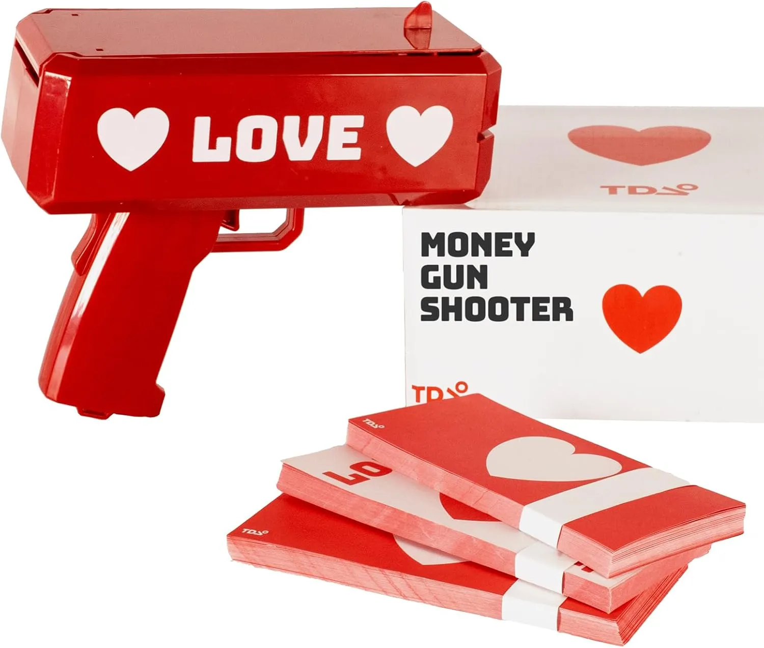 Love Blaster Money Gun – Shoots Heart-Shaped Bills – Fun Prop Gift for Parties, Weddings, TikToks & Gifts – Cash Cannon Style Shooter