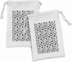 Lunarable Sky Fabric Pouch Set of 2, Monochromatic Design Pattern with Sun Moon Clouds and Stars with Face, Small Drawstring Bag for Toiletries Masks and Favors, 9" x 6", Charcoal Grey and White