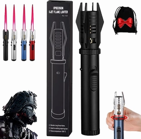 Luxblaze Lighter, Luxblaze Torch, Turbine Lightsaber Windproof Torch Lighter, Refillable Mini Protable Straight Flame Lighter, Adjustable Color with Safety Lock for Outdoor Grill Camping (Black)