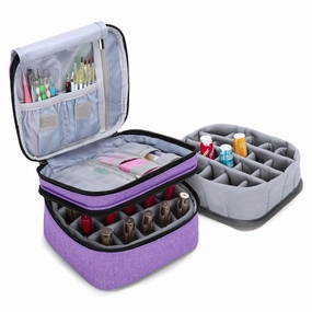 LUXJA Nail Polish Carrying Case - Holds 20 Bottles (15ml - 0.5 fl.oz), Double-layer Organizer for Nail Polish and Manicure Set, Purple