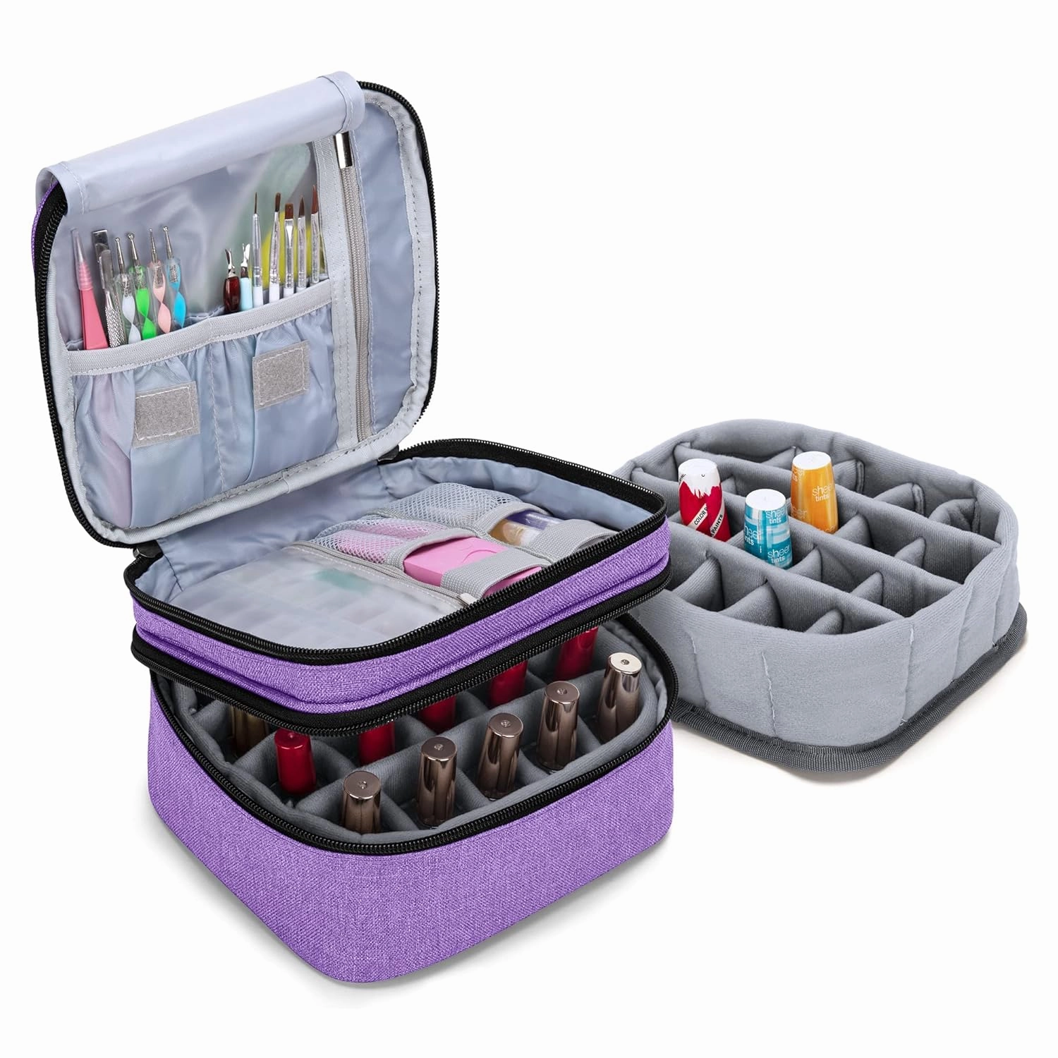 LUXJA Nail Polish Carrying Case - Holds 20 Bottles (15ml - 0.5 fl.oz), Double-layer Organizer for Nail Polish and Manicure Set, Purple