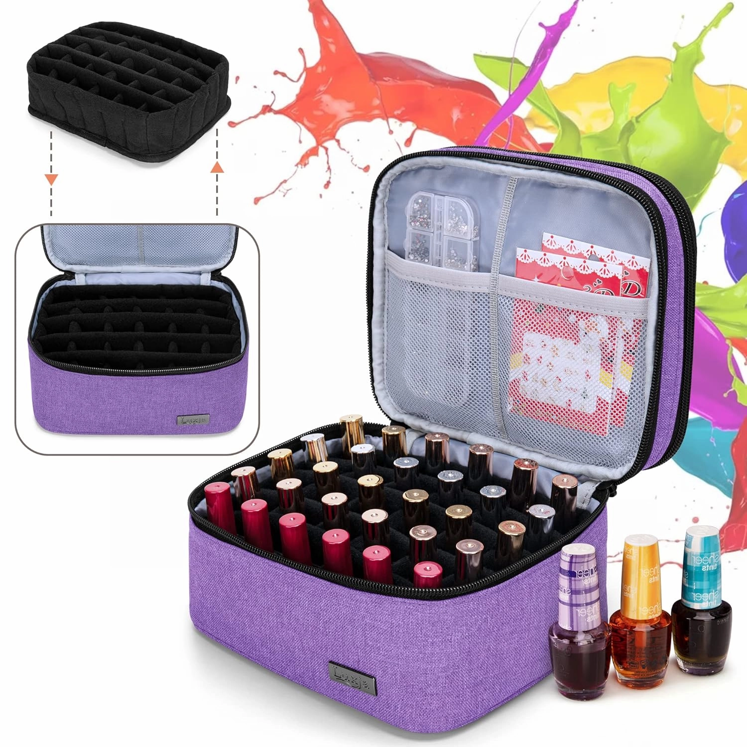 LUXJA Nail Polish Carrying Case - Holds 20 Bottles (15ml - 0.5 fl.oz), Portable Organizer Bag for Nail Polish and Manicure Set, Purple