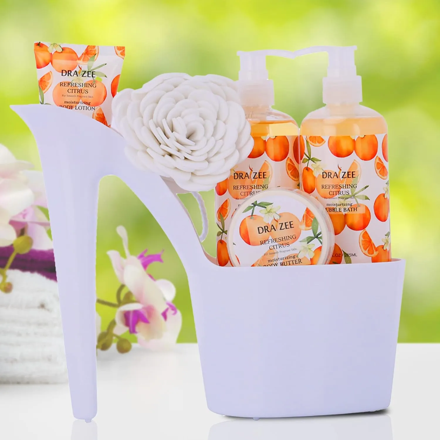 Luxury Spa Gifts for Women – 8 Pc Citrus Scented Bath and Body Set with Bubble Bath, Lotion & More – Luxury Self Care Kit for Wife, Mom, Girlfriend, Birthday Gifts for Women by Draizee