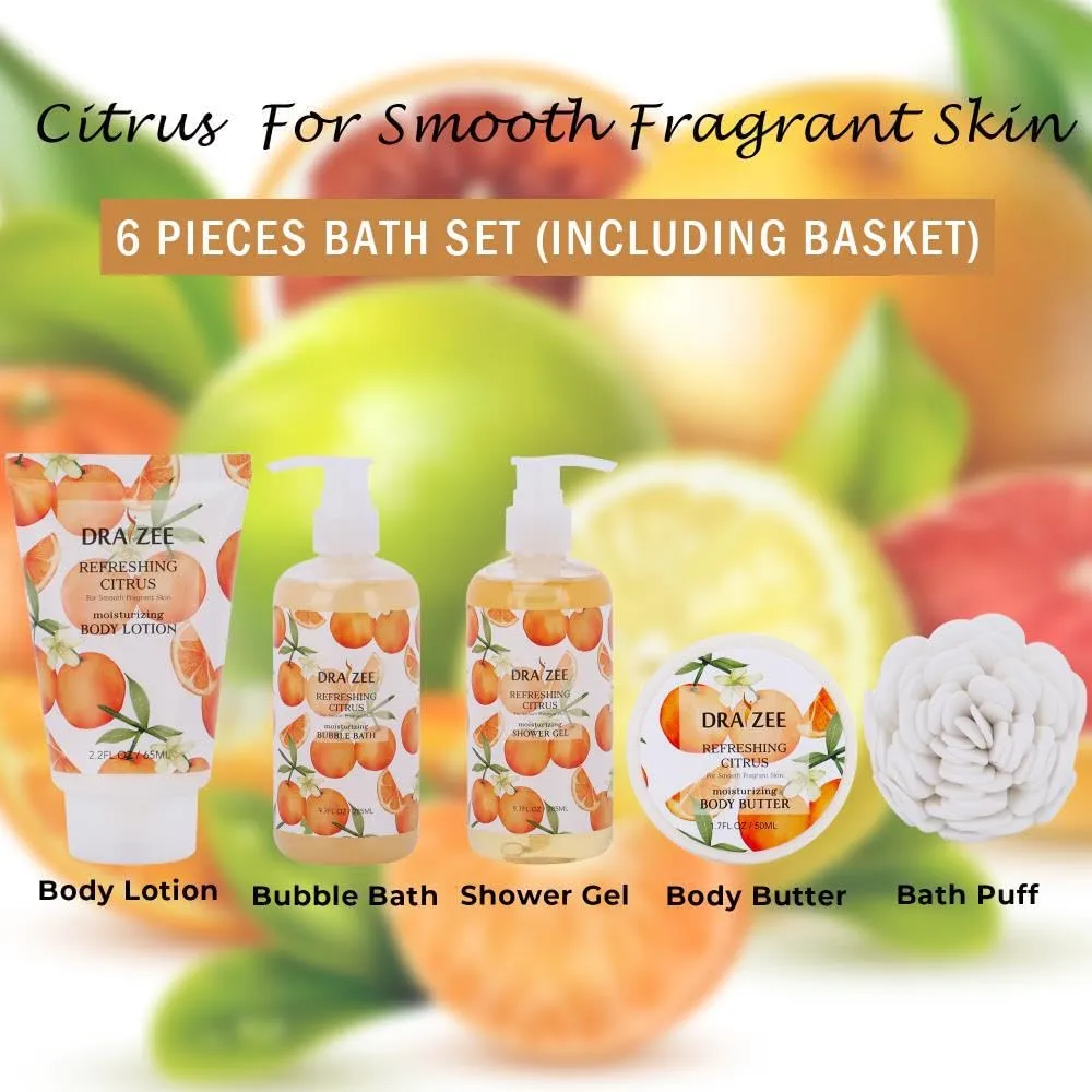 Luxury Spa Gifts for Women – 8 Pc Citrus Scented Bath and Body Set with Bubble Bath, Lotion & More – Luxury Self Care Kit for Wife, Mom, Girlfriend, Birthday Gifts for Women by Draizee