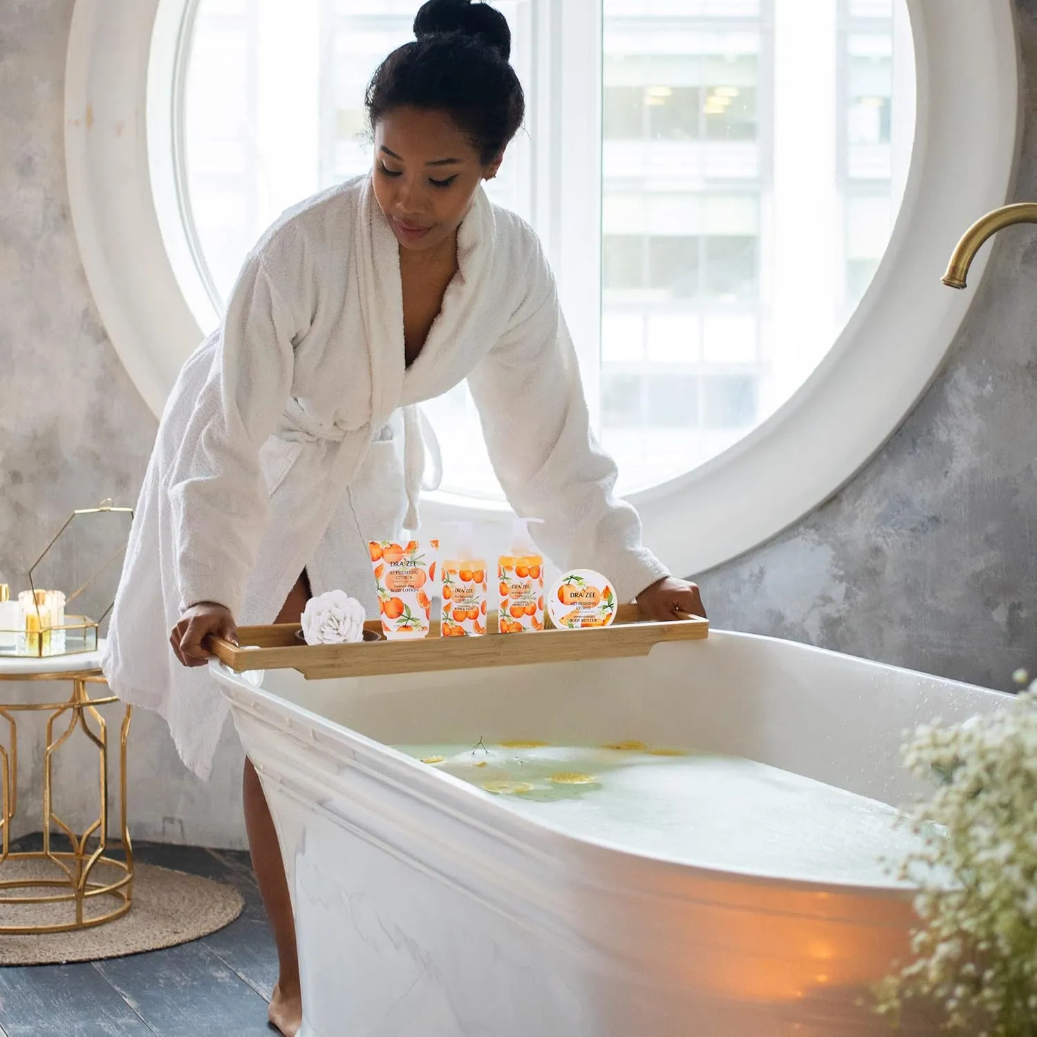 Luxury Spa Gifts for Women – 8 Pc Citrus Scented Bath and Body Set with Bubble Bath, Lotion & More – Luxury Self Care Kit for Wife, Mom, Girlfriend, Birthday Gifts for Women by Draizee