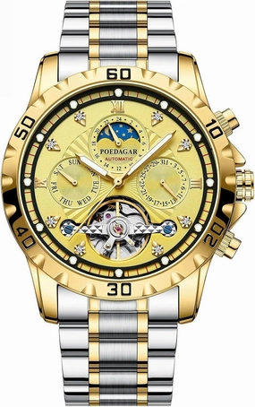 Luxury Automatic Mechanical Watch Tourbillon Waterproof Luminous Date Week Men Wristwatch Stainless Steel Men's Watches