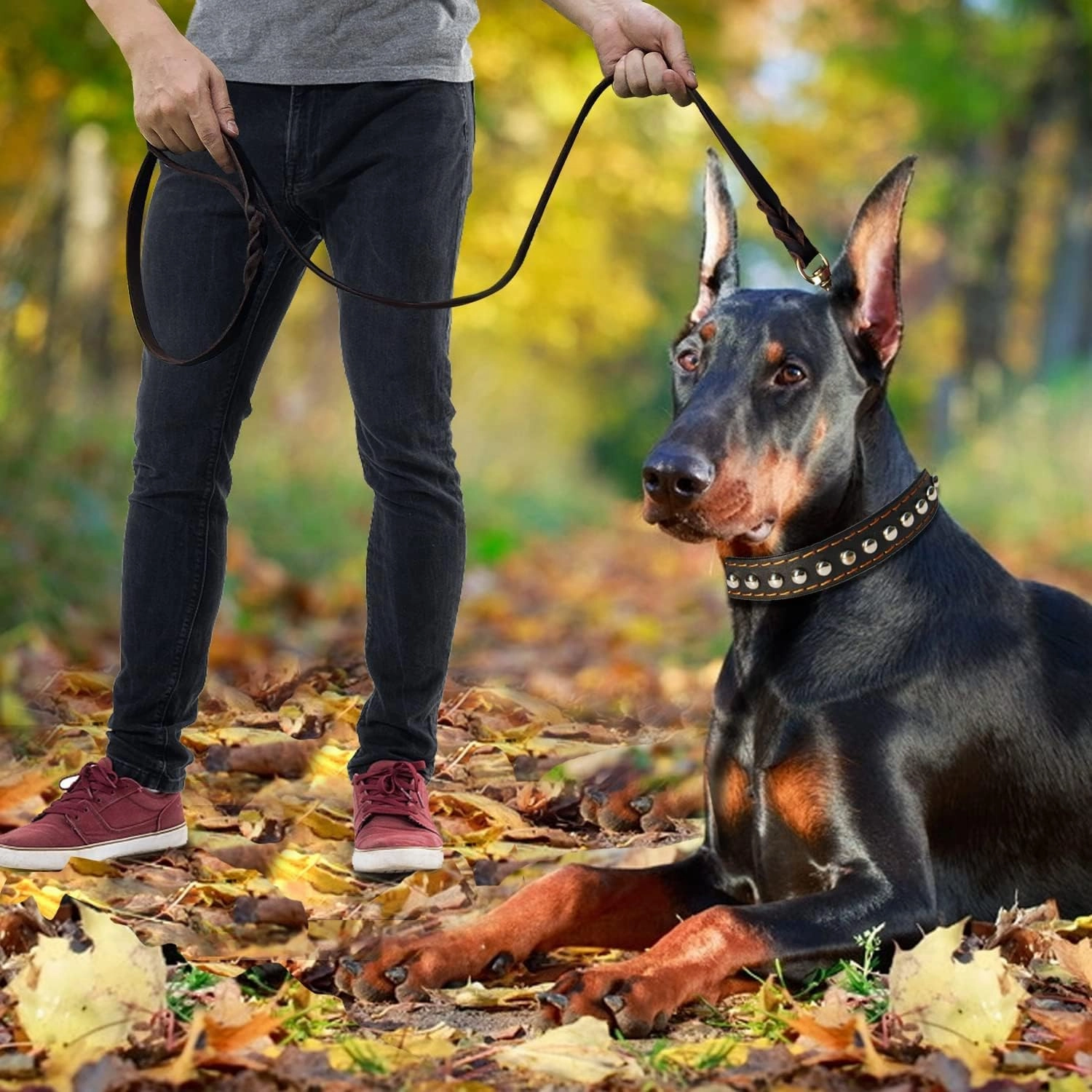 LWBMG Leather Dog Leash 6ft x 3/4 inch, Heavy Duty Genuine Leather Braided Dog Training Leash, Soft and Strong Pet Lead for Large, Medium, Small Dogs