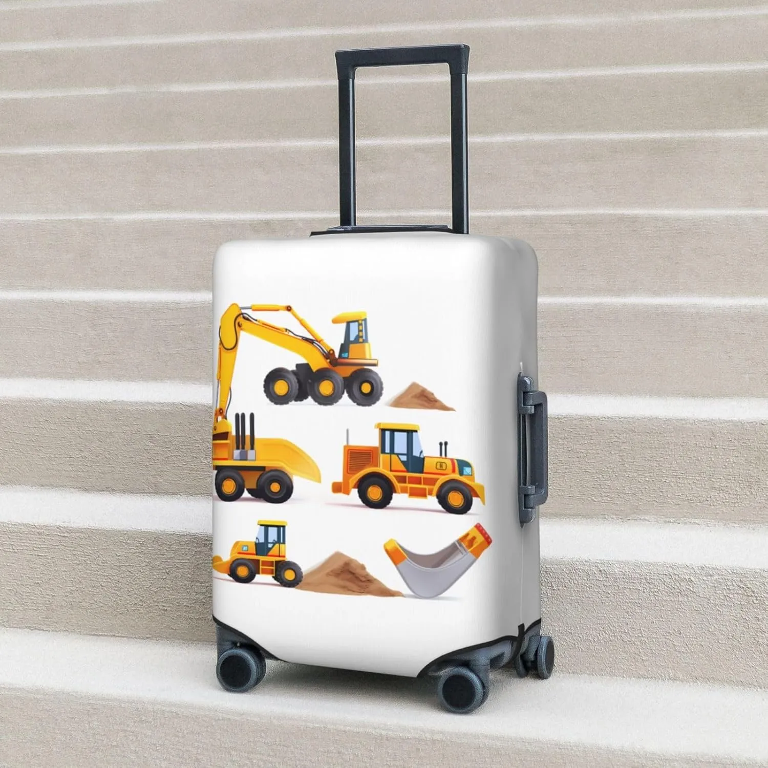 Machinery Excavator Truck and Loader Travel Luggage Suitcase COVER, Cartoon Boy's Toy Washable Suitcase COVERS Elastic, M - Fits 22-24 inch luggage (No Suitcase)