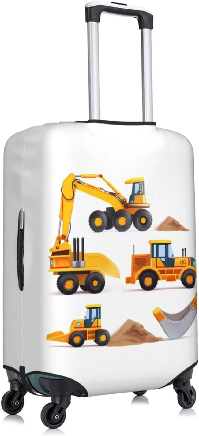 Machinery Excavator Truck and Loader Travel Luggage Suitcase COVER, Cartoon Boy's Toy Washable Suitcase COVERS Elastic, M - Fits 22-24 inch luggage (No Suitcase)