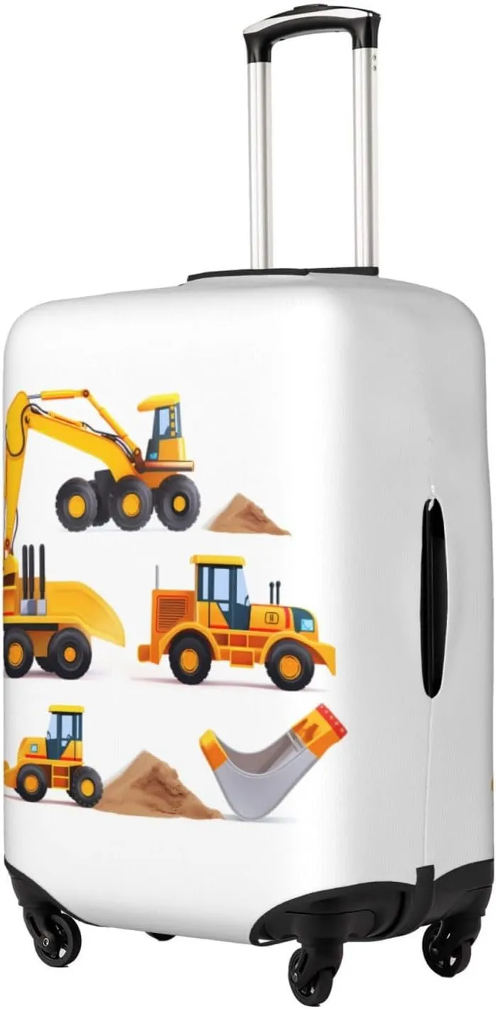 Machinery Excavator Truck and Loader Travel Luggage Suitcase COVER, Cartoon Boy's Toy Washable Suitcase COVERS Elastic, M - Fits 22-24 inch luggage (No Suitcase)