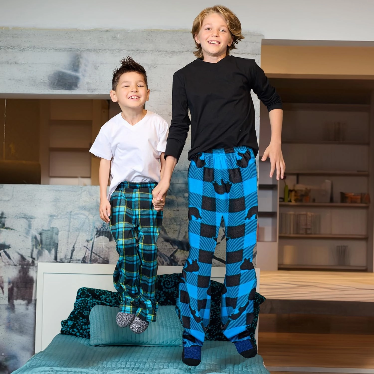 Mad Dog Boys Pajama Pants - Soft Fleece PJ Bottoms for Kids - Buffalo Plaid Lounge Pants, Warm & Comfy Microfleece 2PK Set