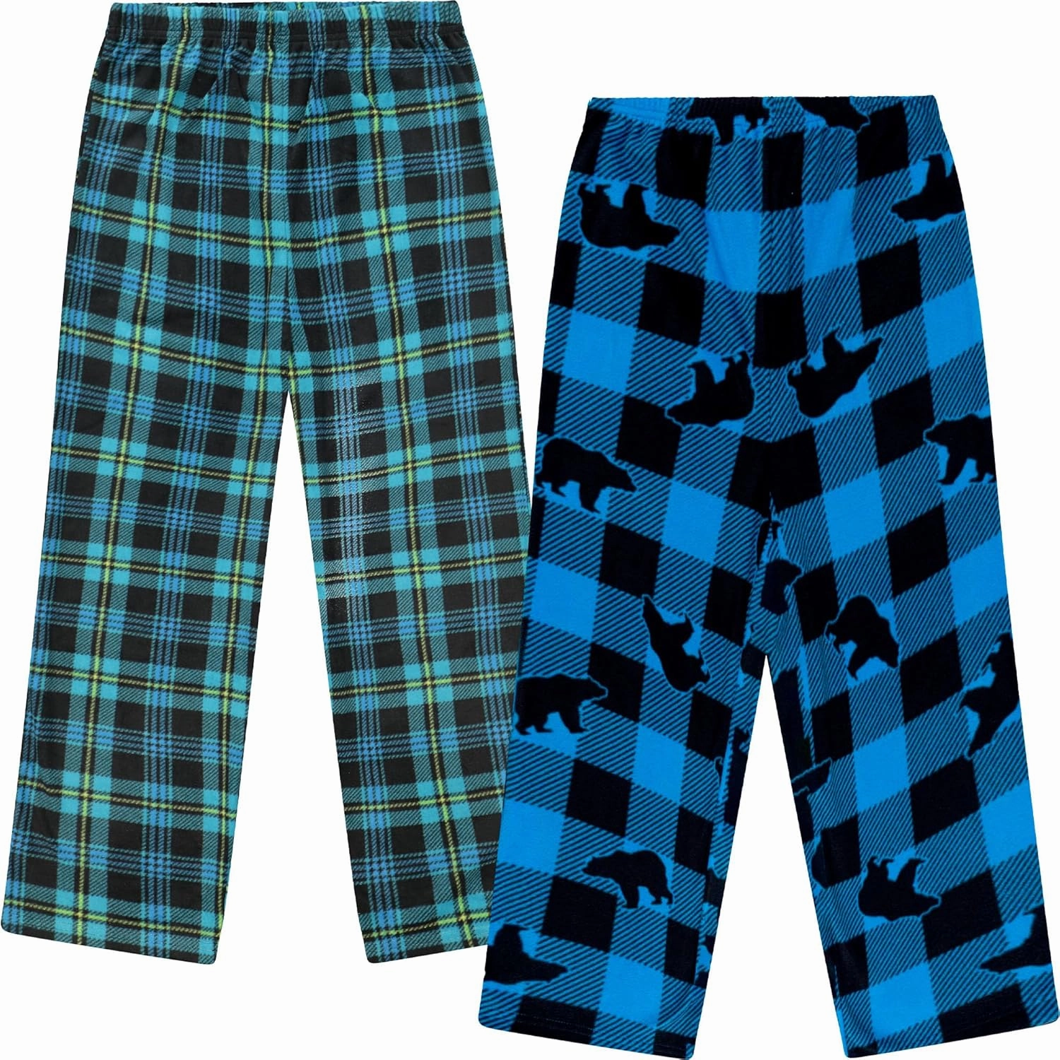 Mad Dog Boys Pajama Pants - Soft Fleece PJ Bottoms for Kids - Buffalo Plaid Lounge Pants, Warm & Comfy Microfleece 2PK Set