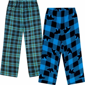 Mad Dog Boys Pajama Pants - Soft Fleece PJ Bottoms for Kids - Buffalo Plaid Lounge Pants, Warm & Comfy Microfleece 2PK Set