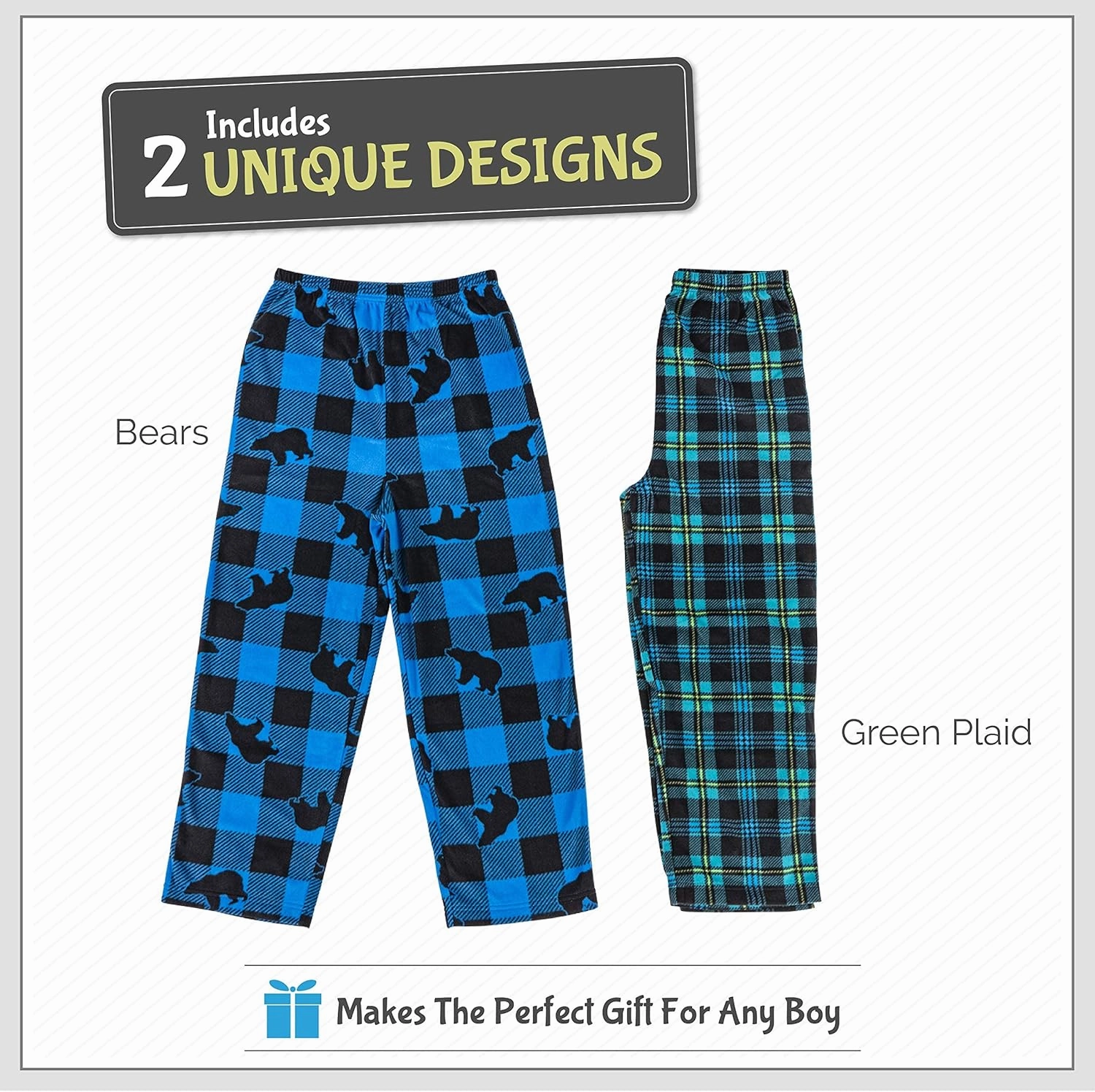 Mad Dog Boys Pajama Pants - Soft Fleece PJ Bottoms for Kids - Buffalo Plaid Lounge Pants, Warm & Comfy Microfleece 2PK Set