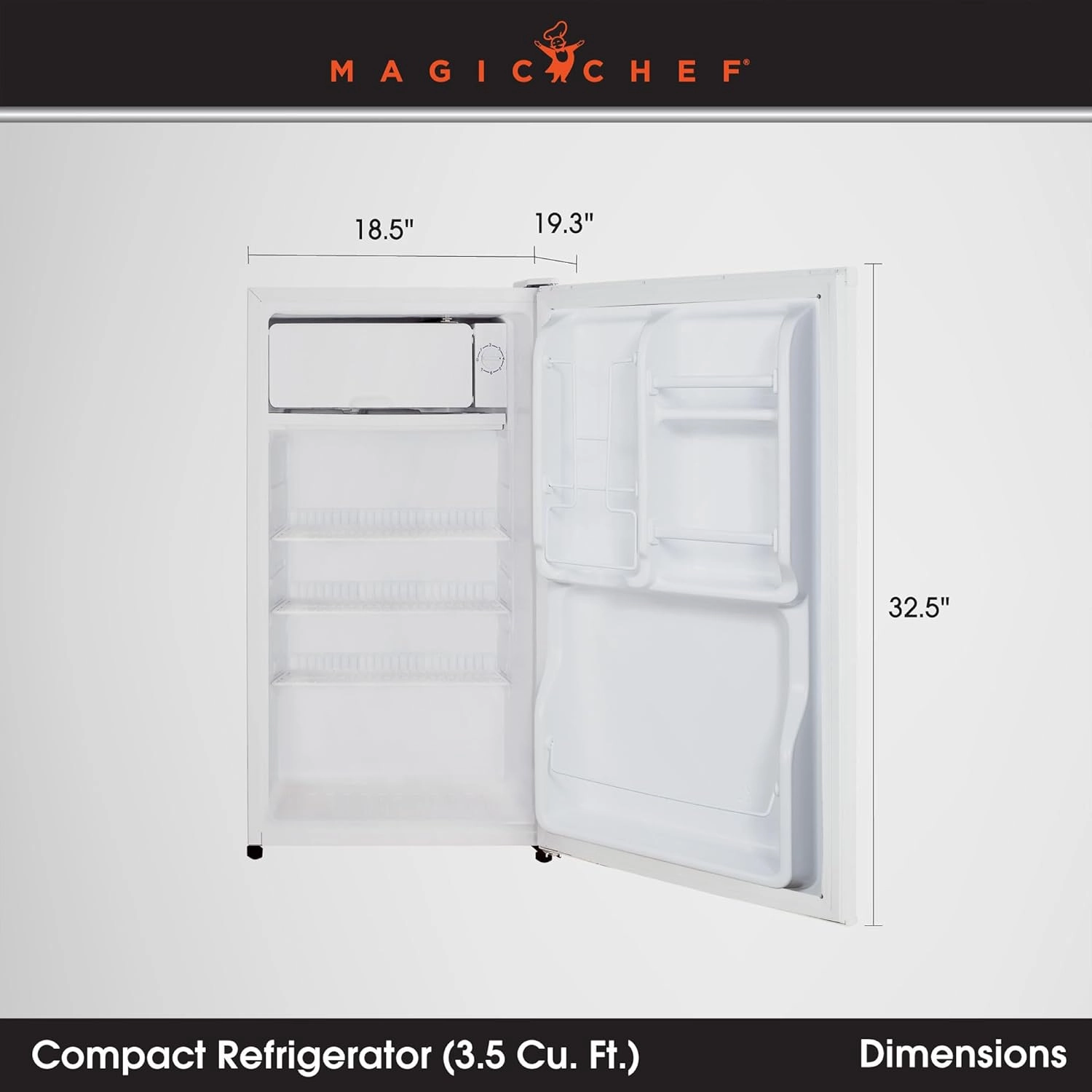 Magic Chef MCBR350W2 Compact Refrigerator with Manual Defrost, Small Refrigerator for Compact Spaces, 3.5 Cubic Feet, White
