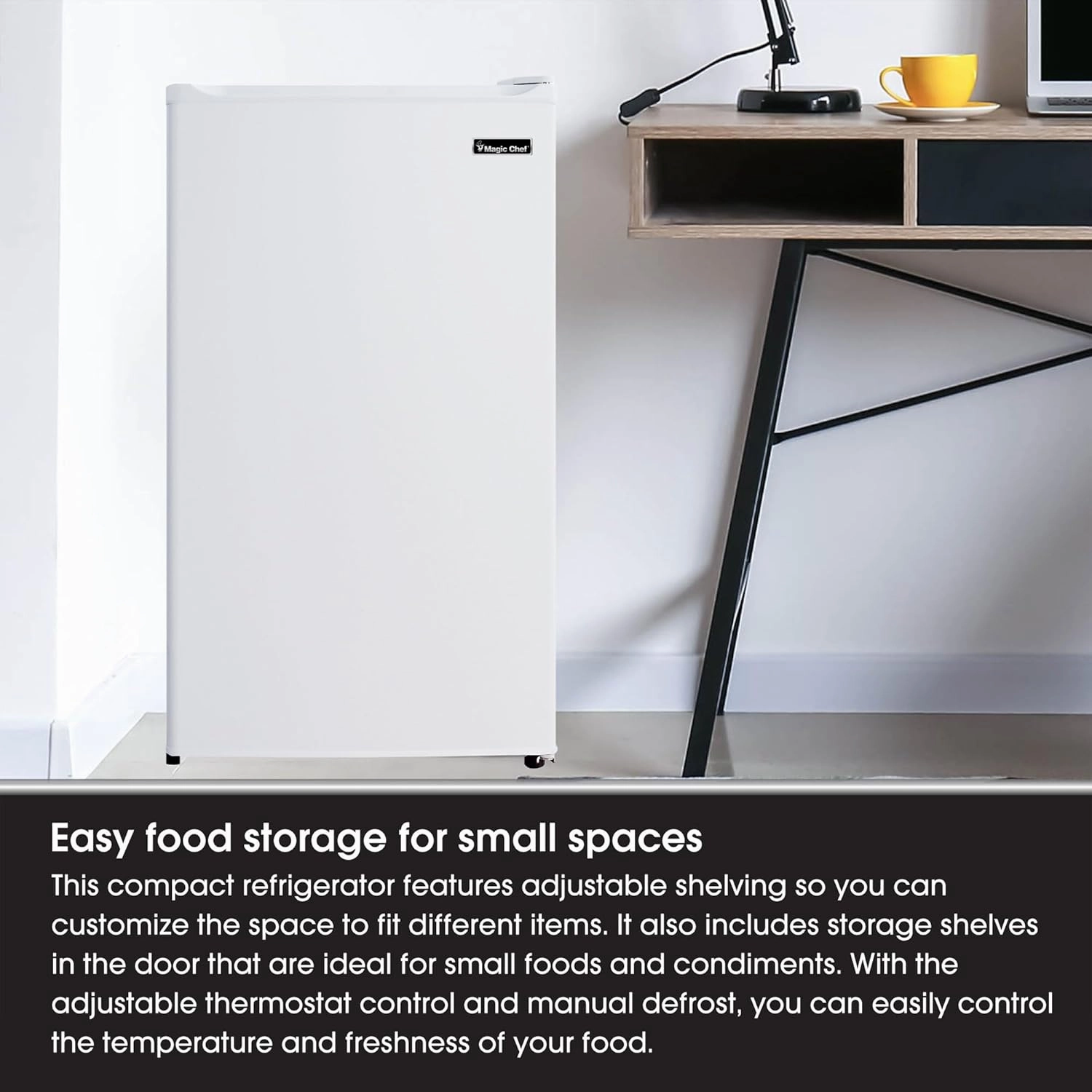 Magic Chef MCBR350W2 Compact Refrigerator with Manual Defrost, Small Refrigerator for Compact Spaces, 3.5 Cubic Feet, White