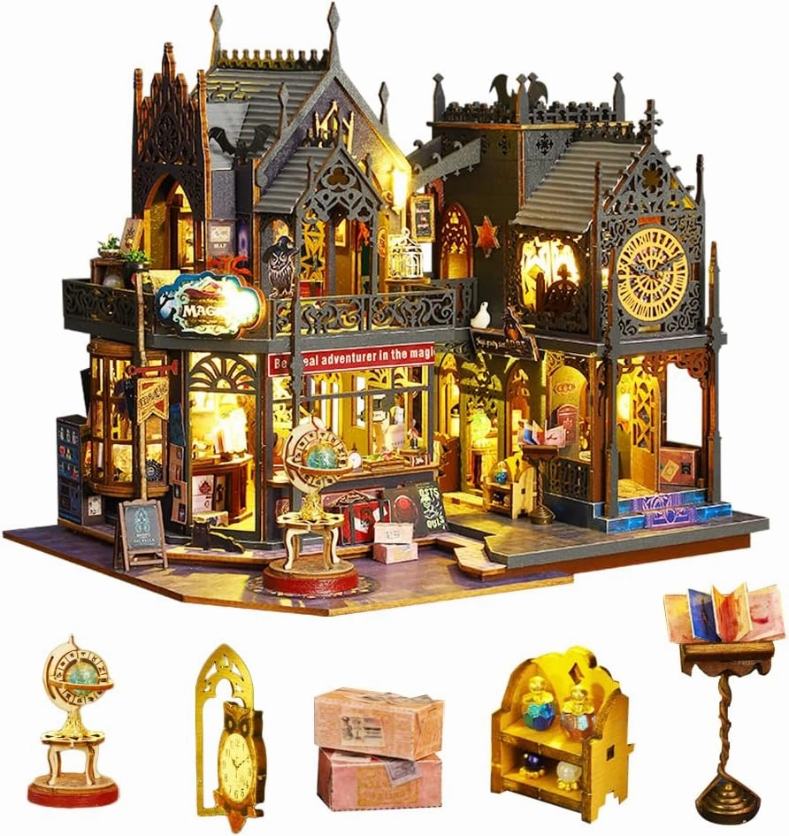 Magic Dollhouse DIY Miniature House Kit,Wooden Magic Shop Dolls House with Furniture, Magic Castle Puzzle Toy Creative Gift Kid Teen Birthday Christmas (Magic Store)