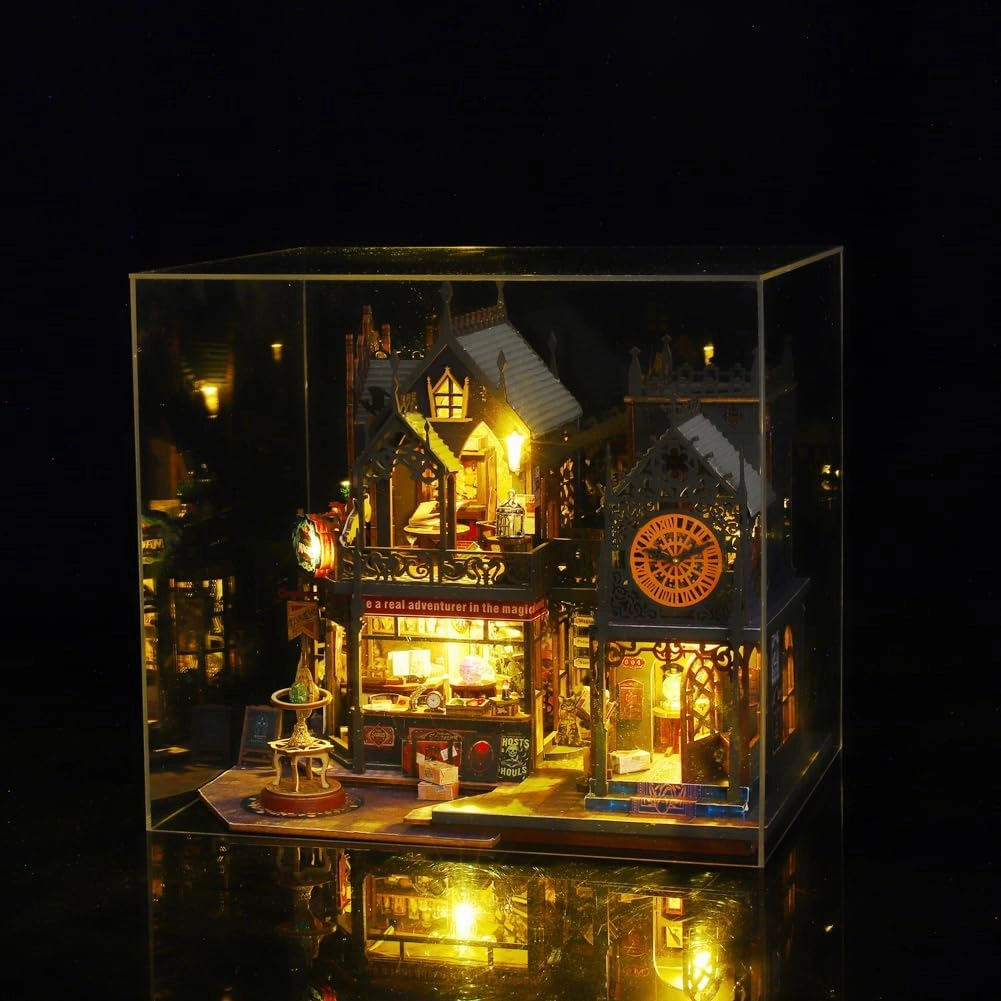 Magic Dollhouse DIY Miniature House Kit,Wooden Magic Shop Dolls House with Furniture, Magic Castle Puzzle Toy Creative Gift Kid Teen Birthday Christmas (Plus Dust Cover and Music Box)