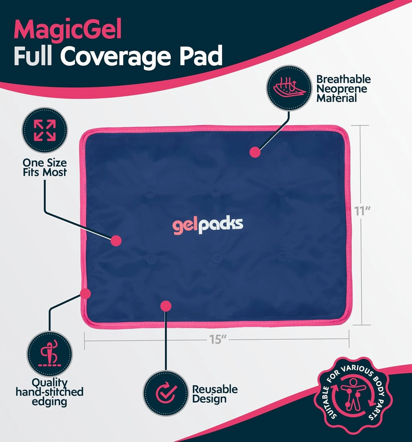 Magic Gel Reusable Large Ice Pack (15" x 11") - FSA HSA Eligible - Flexible & Reusable Gel Pack for Back, Hip, Knee, Leg, Lower Back