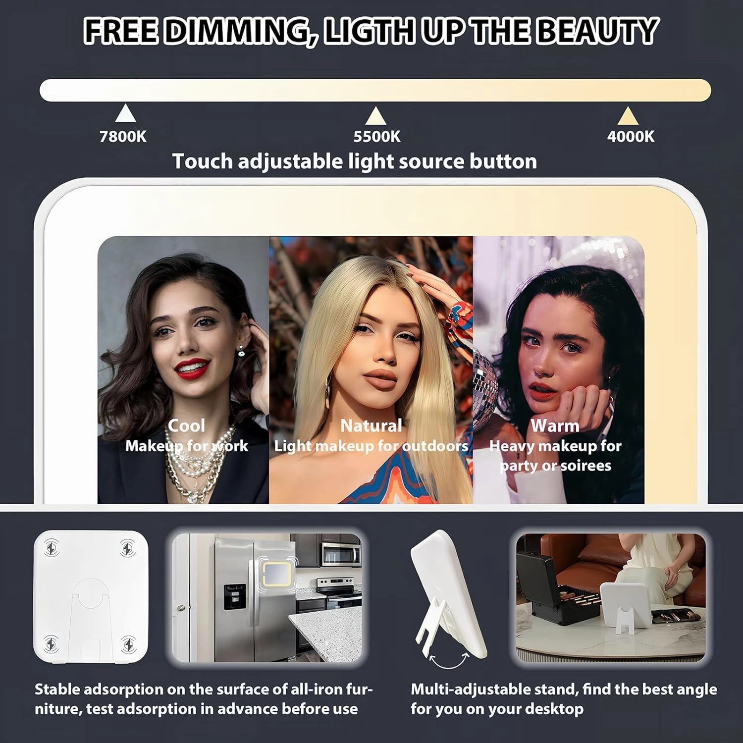 Makeup Organizer Box with Detachable Lighted Mirror, Travel Train Cosmetic Case, Adjustable Divider Storage Bag, Portable Artist Storage Suitcase with Magnetic LED Mirror - Black
