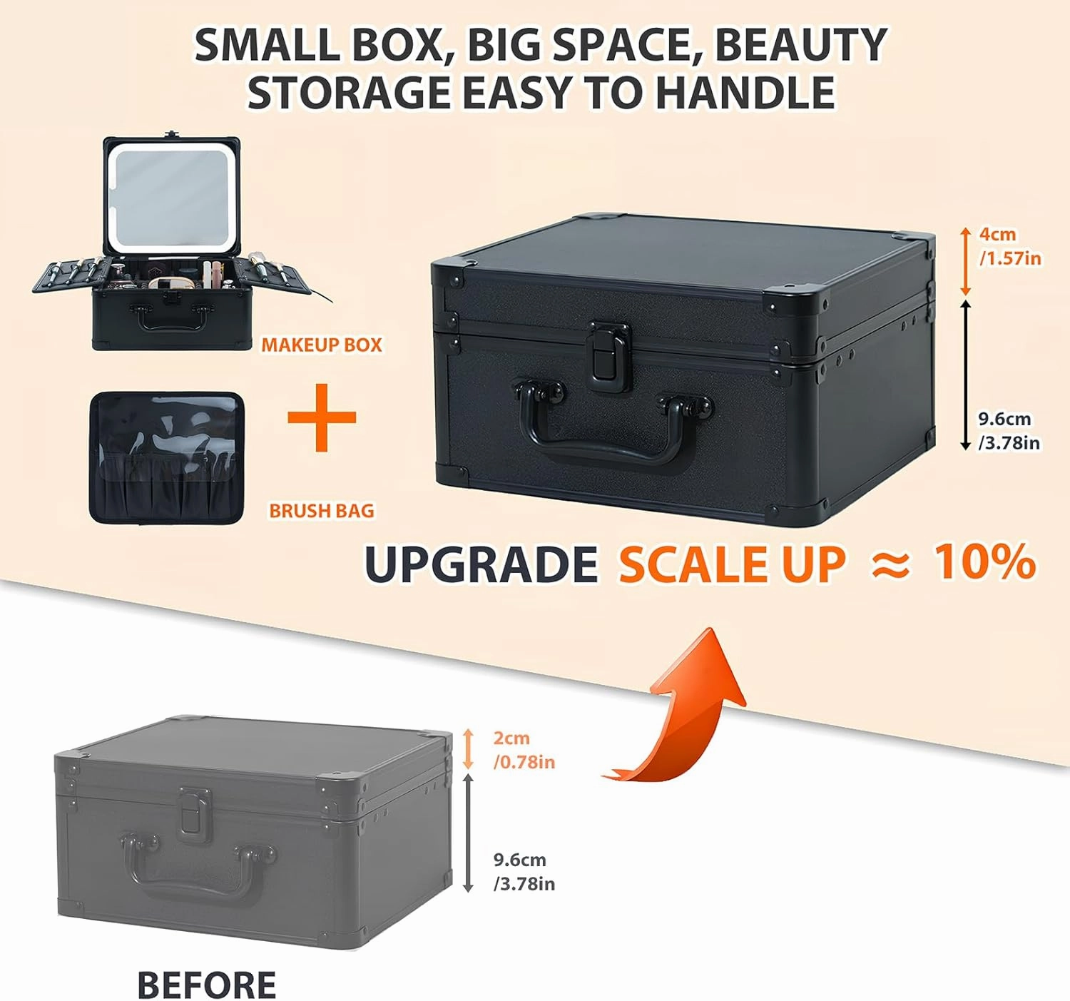 Makeup Organizer Box with Detachable Lighted Mirror, Travel Train Cosmetic Case, Adjustable Divider Storage Bag, Portable Artist Storage Suitcase with Magnetic LED Mirror - Black